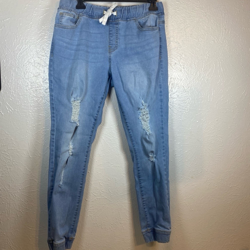 Celebrity Pink Distressed Jogger Blue Jeans Womens Medium Pull On Elastic Waist